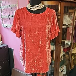 LOFT Coral Ruffled Short Sleeve Blouse